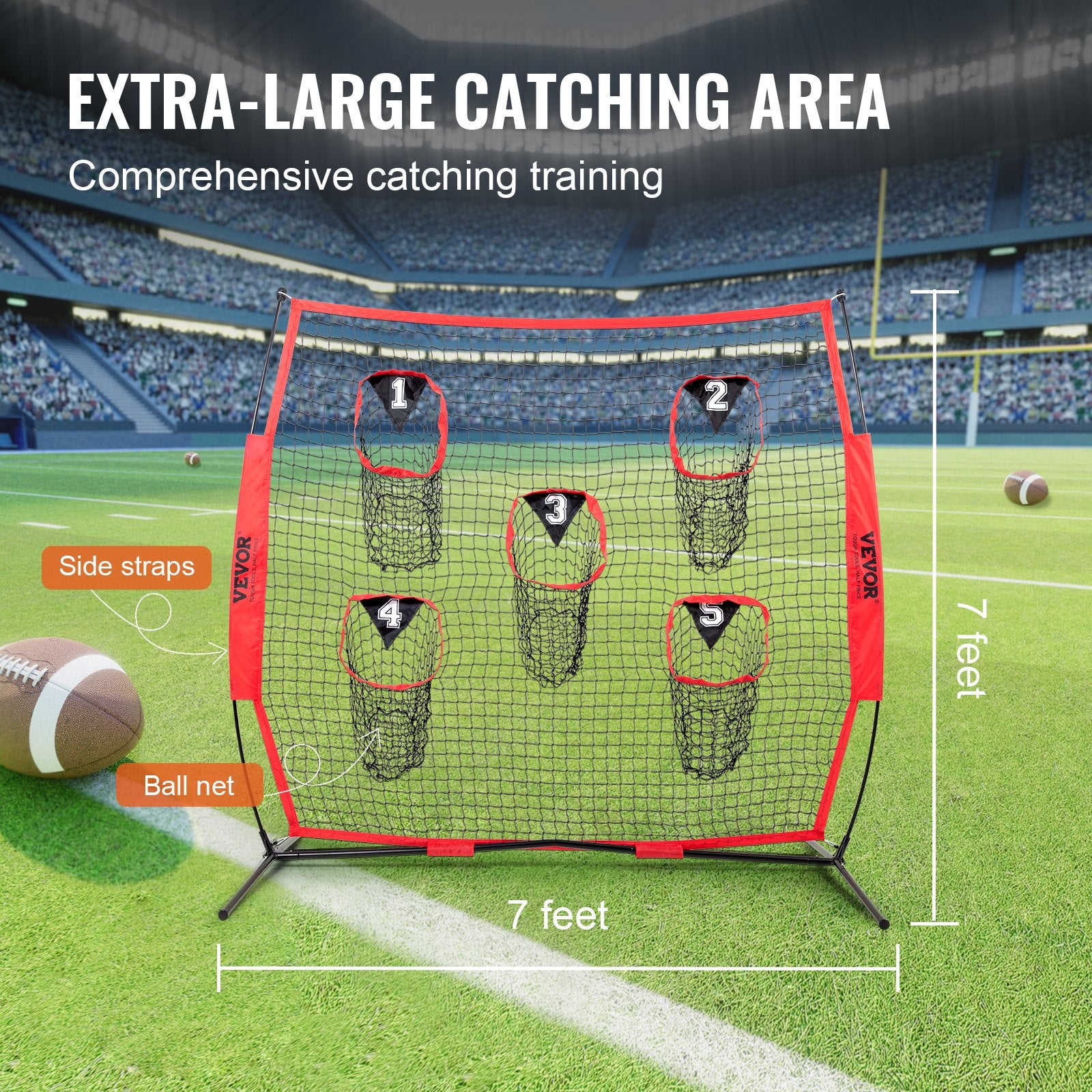6 x 6 ft Football Trainer Throwing Net, Training Throwing Target Practice Net with 5 Target Pockets, Knotless V952-GLQW66YC0000MVBSYV0