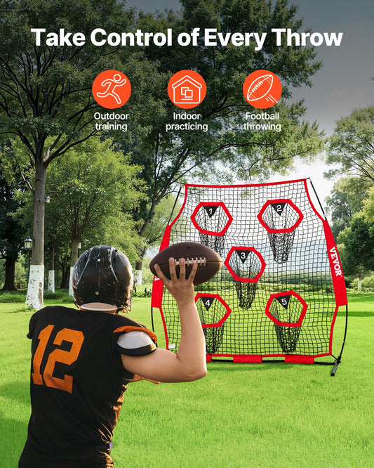 1828.8x1828.8mm Football Trainer Throwing Net, Training Throwing Target Practice Net with 5 Target Pockets, V952-GLQW66YC5KXWU4Z09001V0