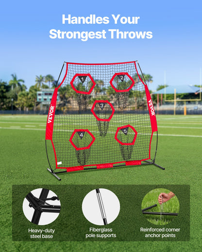 1828.8x1828.8mm Football Trainer Throwing Net, Training Throwing Target Practice Net with 5 Target Pockets, V952-GLQW66YC5KXWU4Z09001V0