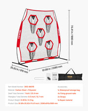 1828.8x1828.8mm Football Trainer Throwing Net, Training Throwing Target Practice Net with 5 Target Pockets, V952-GLQW66YC5KXWU4Z09001V0