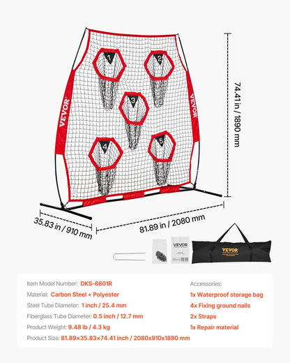 1828.8x1828.8mm Football Trainer Throwing Net, Training Throwing Target Practice Net with 5 Target Pockets, V952-GLQW66YC5KXWU4Z09001V0