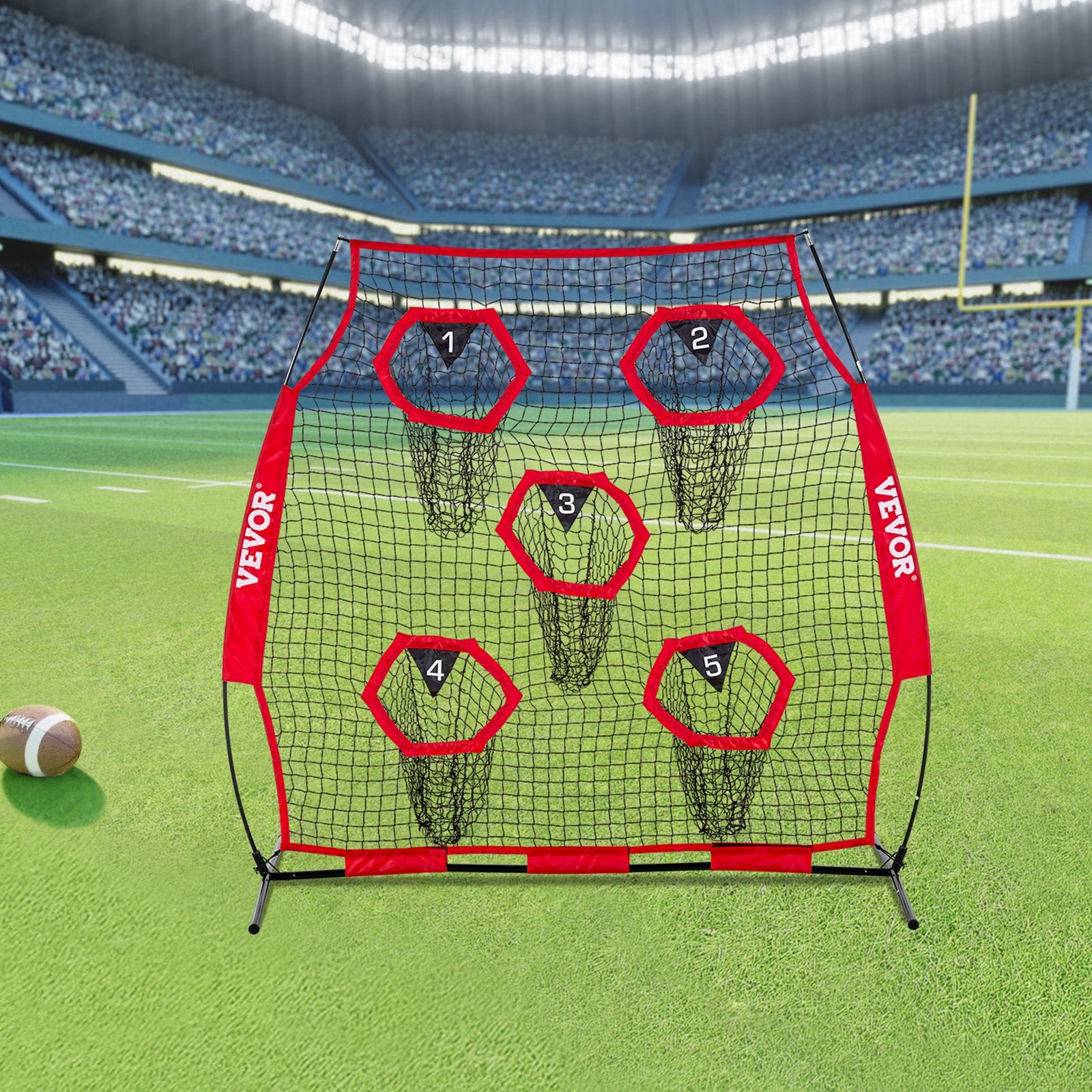 1828.8x1828.8mm Football Trainer Throwing Net, Training Throwing Target Practice Net with 5 Target Pockets, V952-GLQW66YC5KXWU4Z09001V0