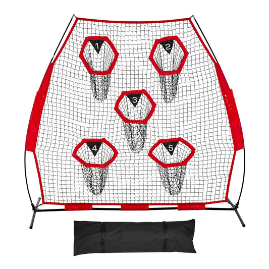 2133.6 x 2133.6mm Football Trainer Throwing Net, Training Throwing Target Practice Net with 5 Target Pockets, V952-GLQW77YC5KXWQ8XVG001V0