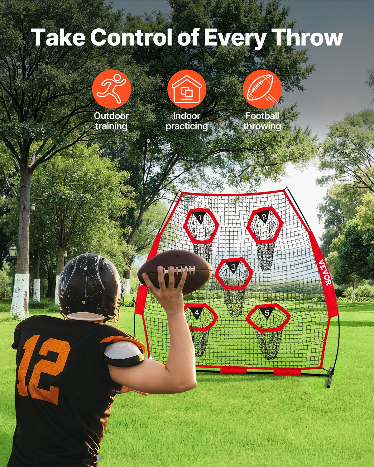 2133.6 x 2133.6mm Football Trainer Throwing Net, Training Throwing Target Practice Net with 5 Target Pockets, V952-GLQW77YC5KXWQ8XVG001V0
