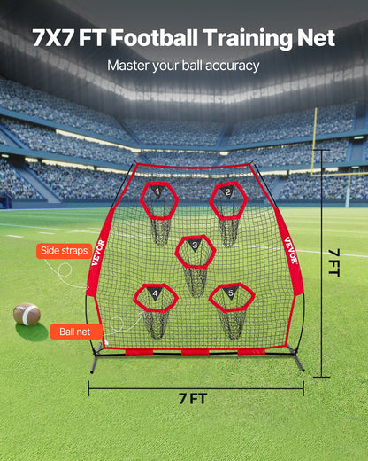 2133.6 x 2133.6mm Football Trainer Throwing Net, Training Throwing Target Practice Net with 5 Target Pockets, V952-GLQW77YC5KXWQ8XVG001V0