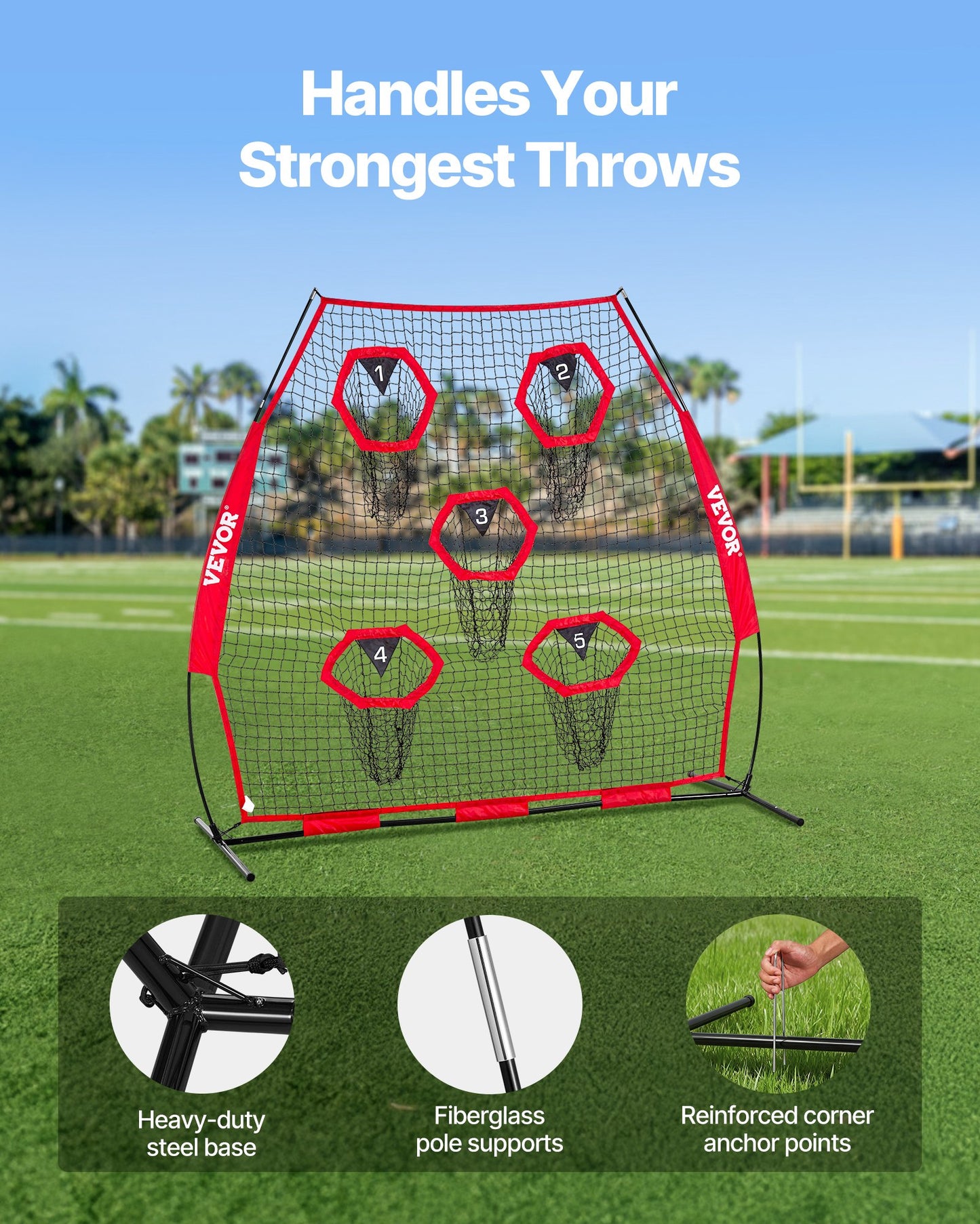 2133.6 x 2133.6mm Football Trainer Throwing Net, Training Throwing Target Practice Net with 5 Target Pockets, V952-GLQW77YC5KXWQ8XVG001V0