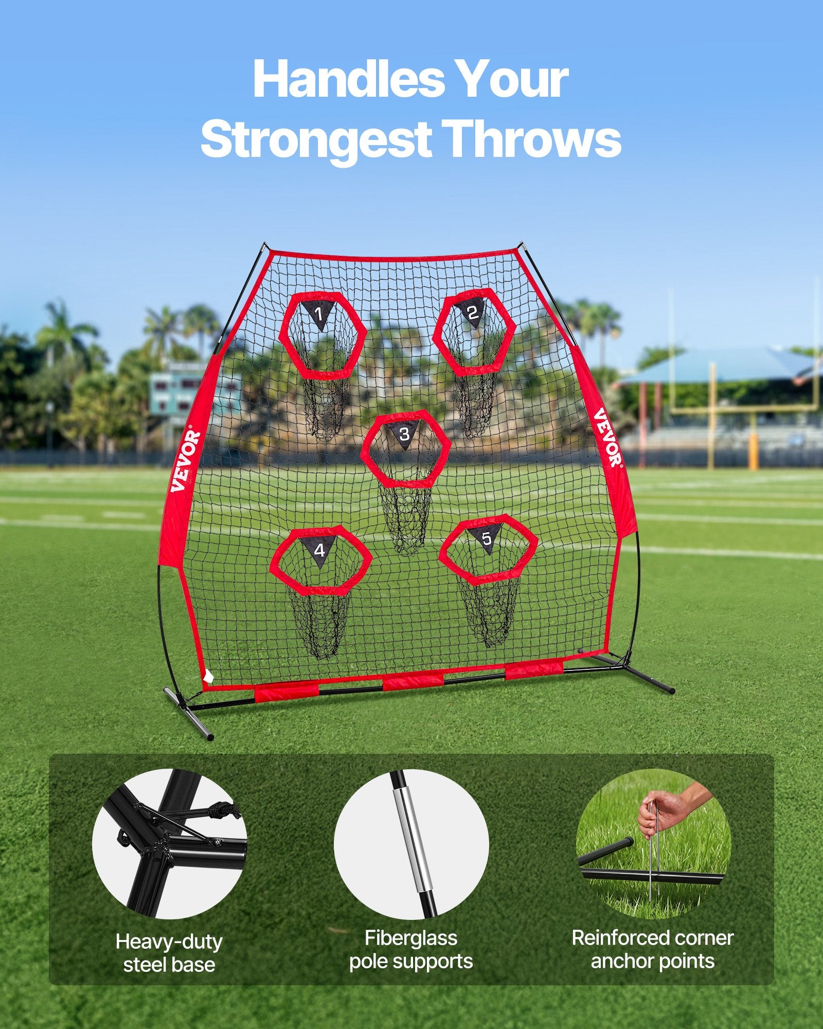 2133.6 x 2133.6mm Football Trainer Throwing Net, Training Throwing Target Practice Net with 5 Target Pockets, V952-GLQW77YC5KXWQ8XVG001V0