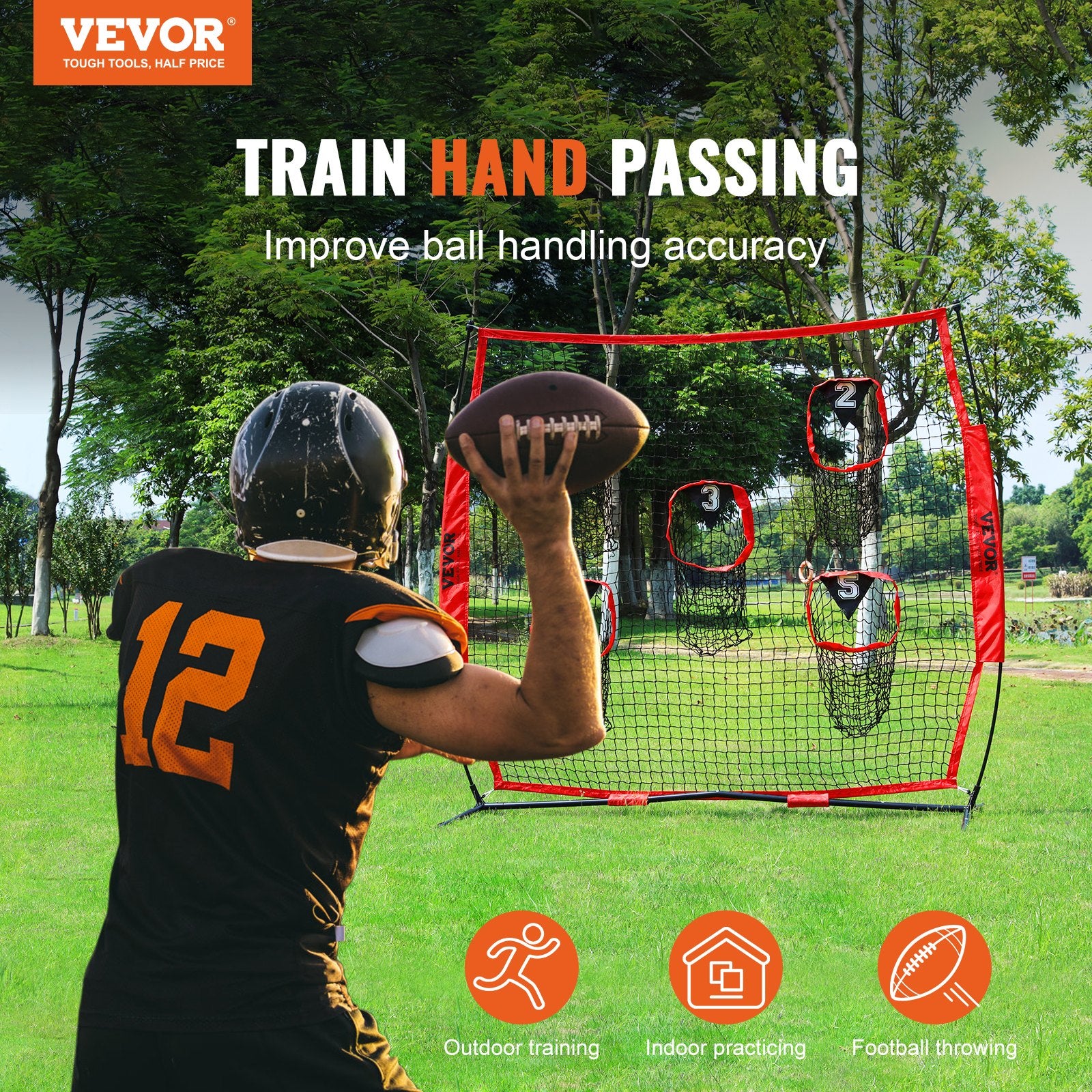 8 x 8 ft Football Trainer Throwing Net, Training Throwing Target Practice Net with 5 Target Pockets, Knotless V952-GLQW88YC0000RHWMZV0