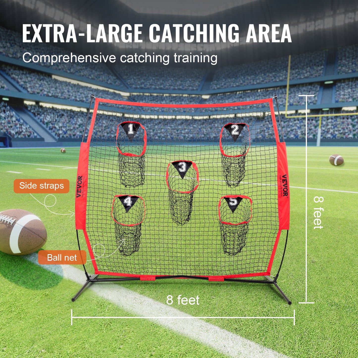 8 x 8 ft Football Trainer Throwing Net, Training Throwing Target Practice Net with 5 Target Pockets, Knotless V952-GLQW88YC0000RHWMZV0