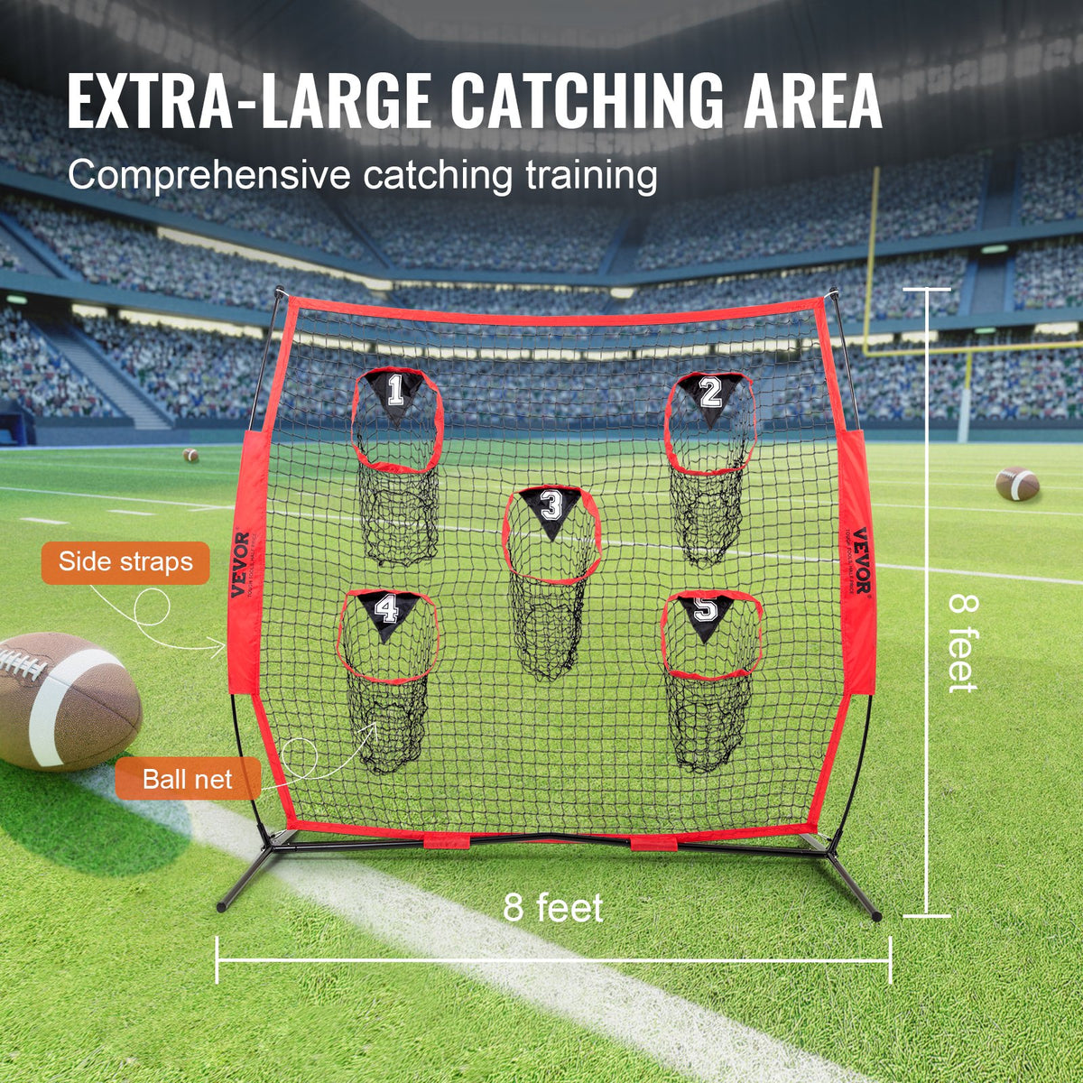 8 x 8 ft Football Trainer Throwing Net, Training Throwing Target Practice Net with 5 Target Pockets, Knotless V952-GLQW88YC0000RHWMZV0