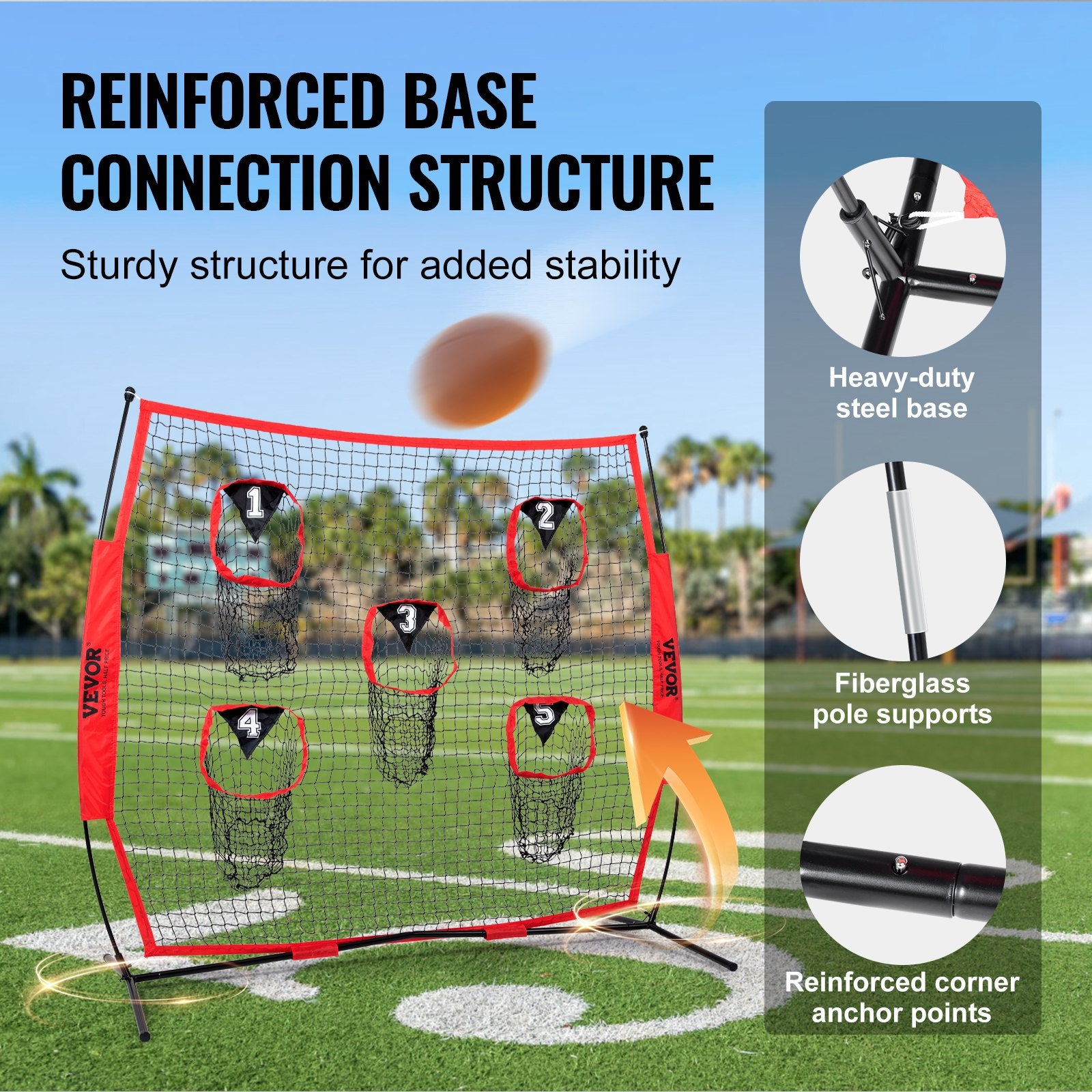 8 x 8 ft Football Trainer Throwing Net, Training Throwing Target Practice Net with 5 Target Pockets, Knotless V952-GLQW88YC0000RHWMZV0