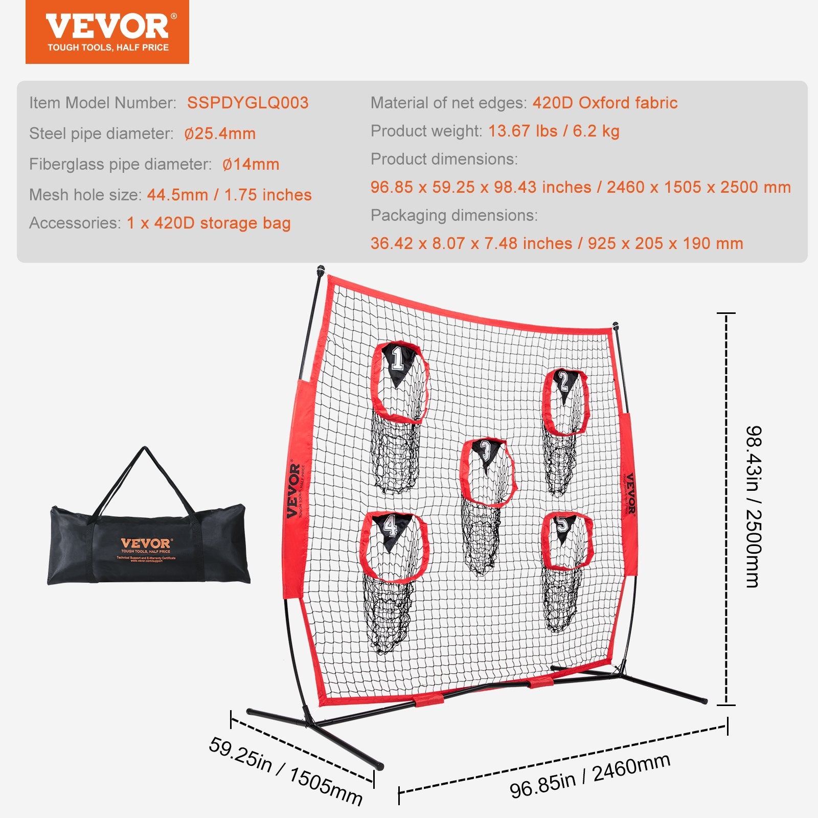 8 x 8 ft Football Trainer Throwing Net, Training Throwing Target Practice Net with 5 Target Pockets, Knotless V952-GLQW88YC0000RHWMZV0