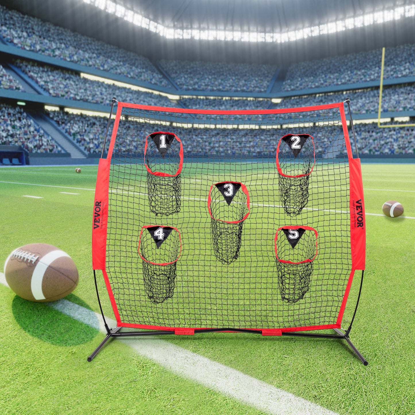 8 x 8 ft Football Trainer Throwing Net, Training Throwing Target Practice Net with 5 Target Pockets, Knotless V952-GLQW88YC0000RHWMZV0
