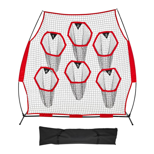 2438.4x2438.4mm Football Trainer Throwing Net, Training Throwing Target Practice Net with 6 Target Pockets, V952-GLQW88YC6KXWLAMWO001V0
