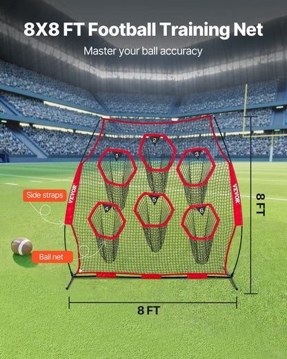 2438.4x2438.4mm Football Trainer Throwing Net, Training Throwing Target Practice Net with 6 Target Pockets, V952-GLQW88YC6KXWLAMWO001V0