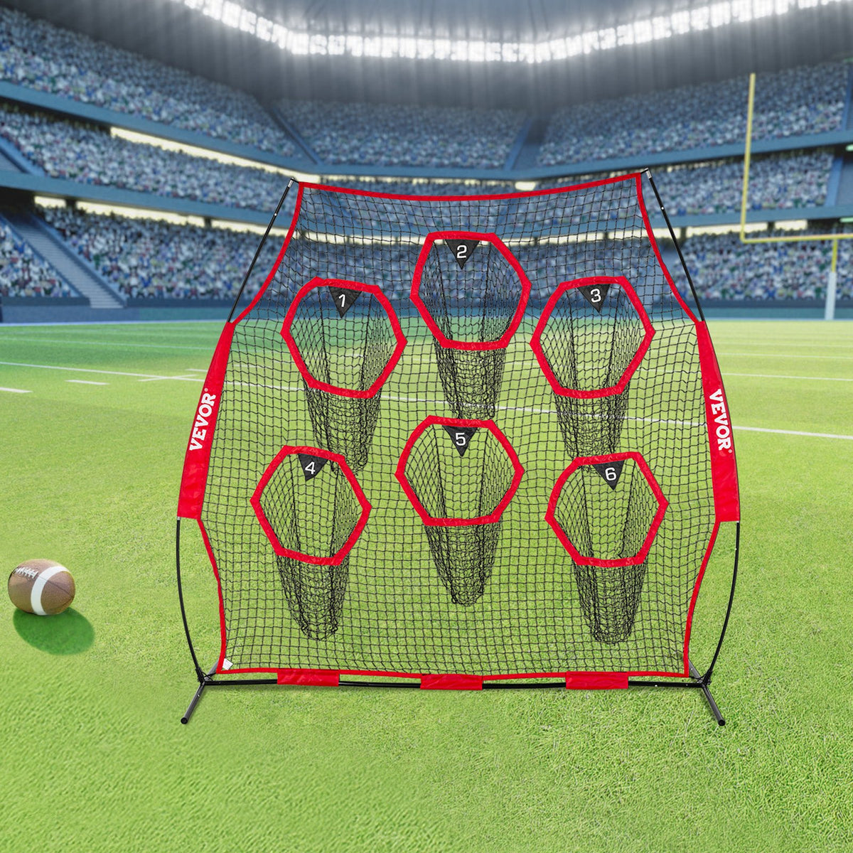 2438.4x2438.4mm Football Trainer Throwing Net, Training Throwing Target Practice Net with 6 Target Pockets, V952-GLQW88YC6KXWLAMWO001V0