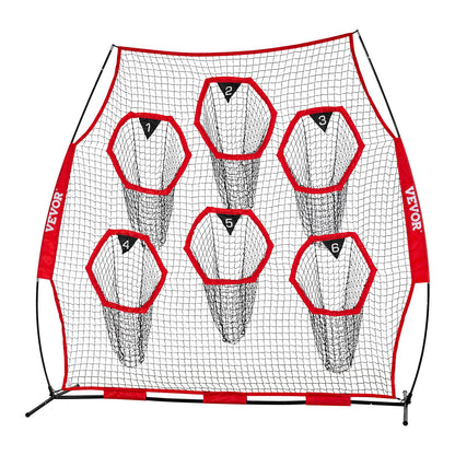 2438.4x2438.4mm Football Trainer Throwing Net, Training Throwing Target Practice Net with 6 Target Pockets, V952-GLQW88YC6KXWLAMWO001V0