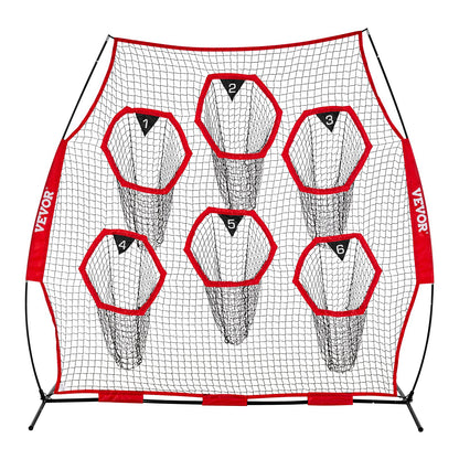 2438.4x2438.4mm Football Trainer Throwing Net, Training Throwing Target Practice Net with 6 Target Pockets, V952-GLQW88YC6KXWLAMWO001V0