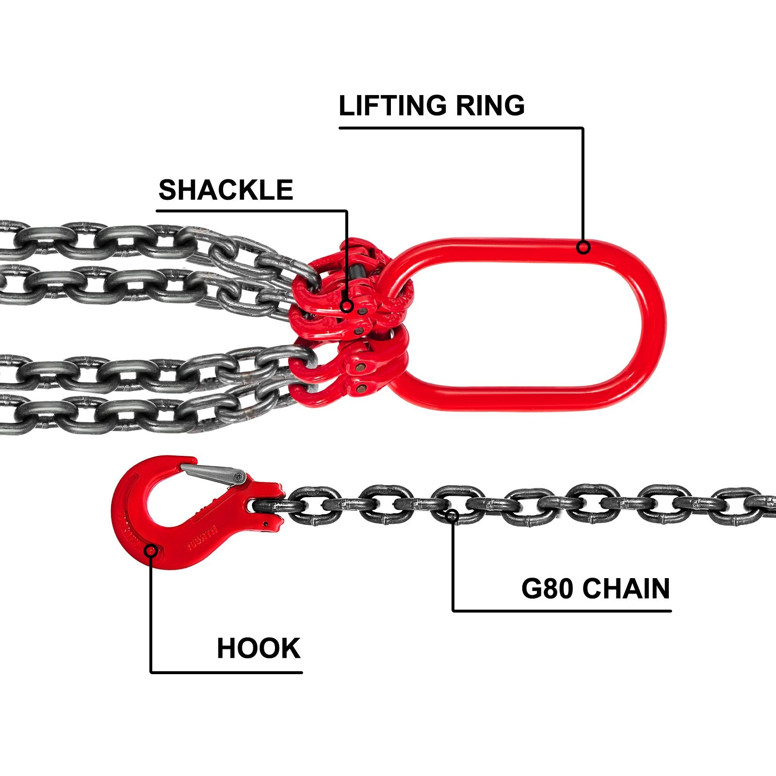 4 Legs Lifting Hook Chain Sling 2Mx8MM, 4T Lifting Chain Sling Legs Steel Factories Steel Powder Coating V952-GLSJG80SZGL8MMX2MV0