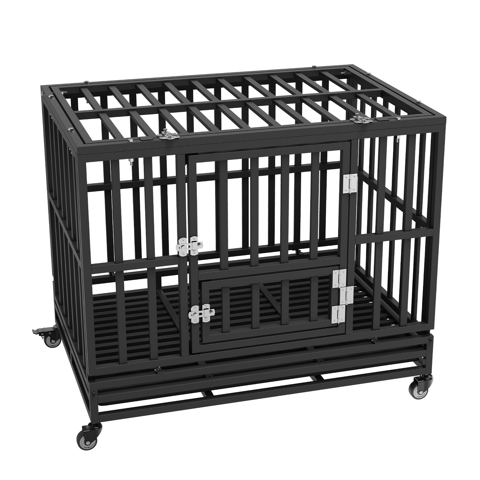 Heavy Duty Dog Crate 38 in Metal Dog Kennel with Wheels and Removable Tray V952-GLSYSDXPF3742TS8BV0