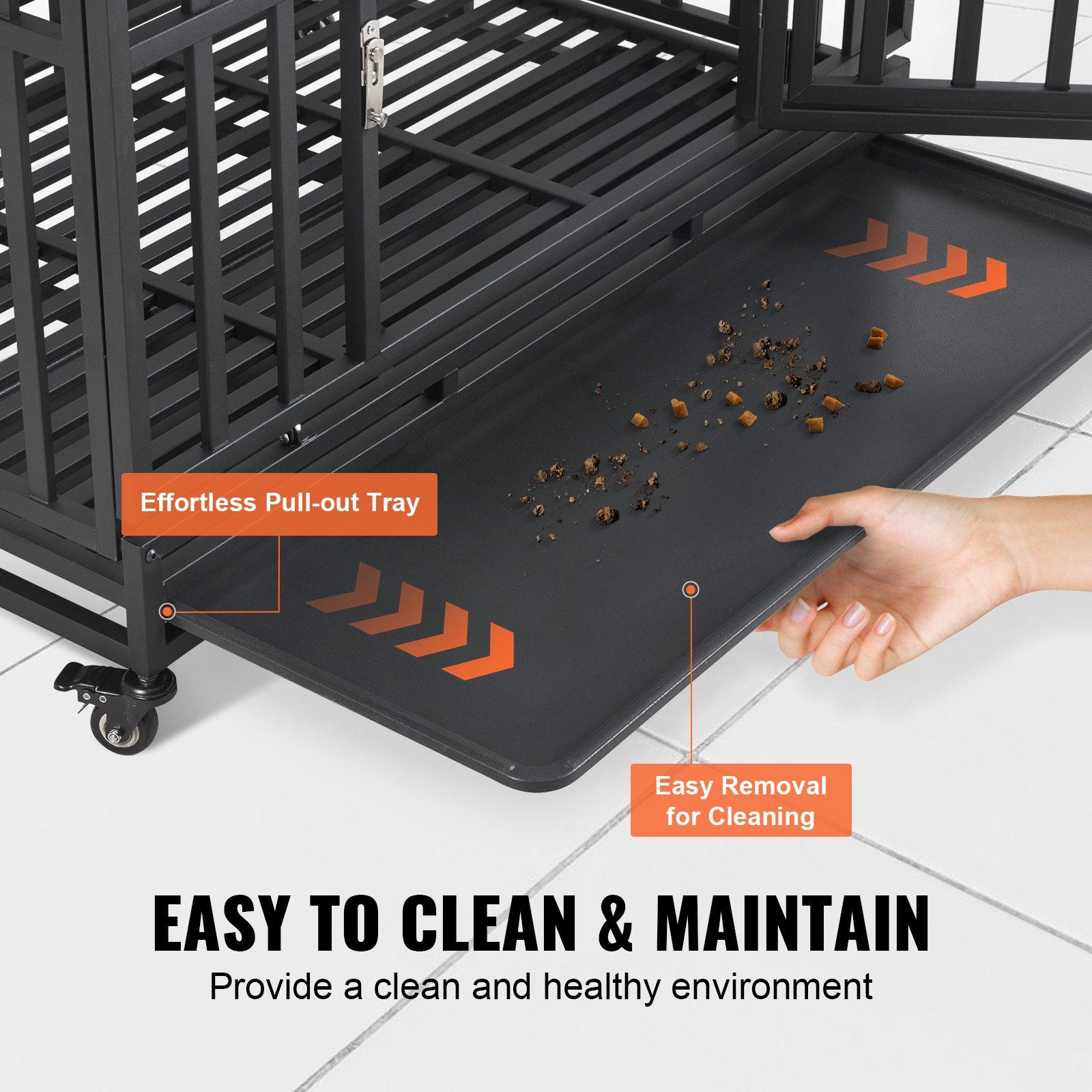 Heavy Duty Dog Crate 38 in Metal Dog Kennel with Wheels and Removable Tray V952-GLSYSDXPF3742TS8BV0