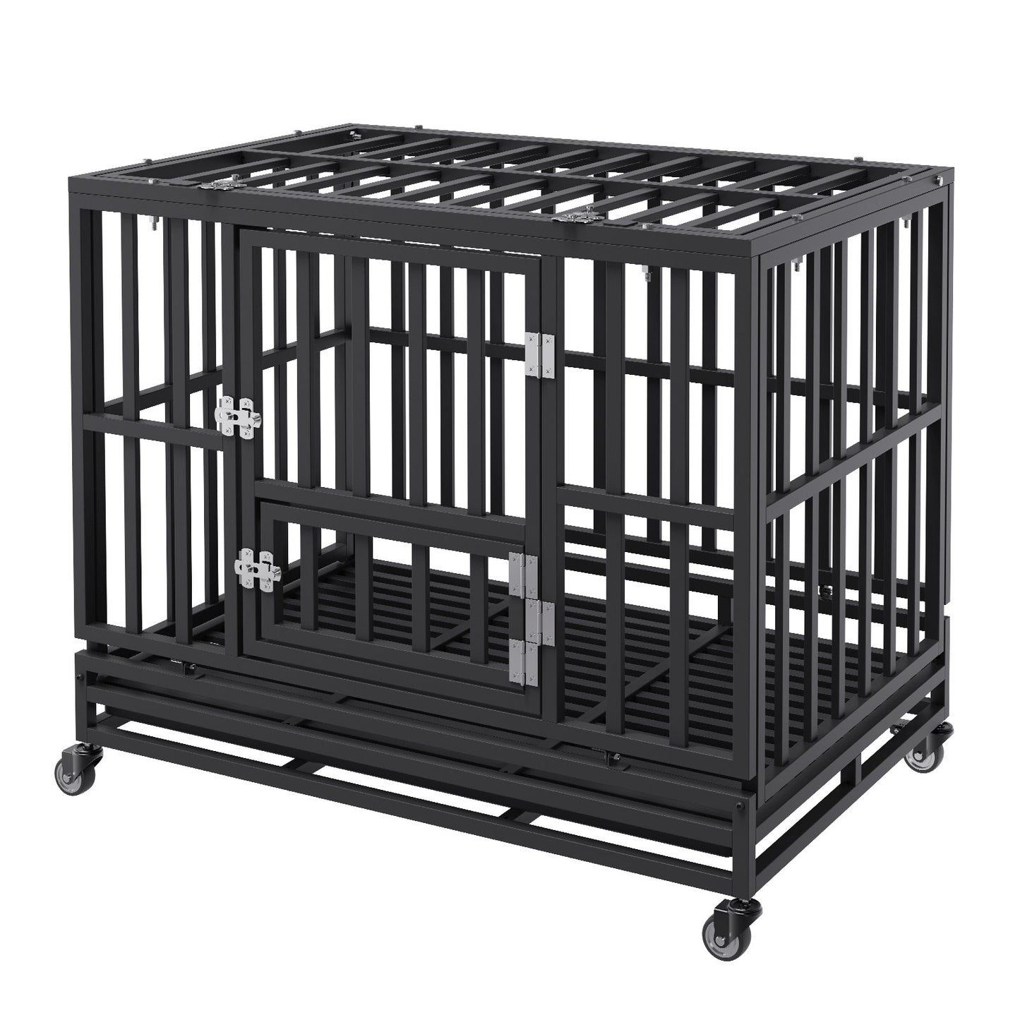 Heavy Duty Dog Crate 38 in Metal Dog Kennel with Wheels and Removable Tray V952-GLSYSDXPF3742TS8BV0