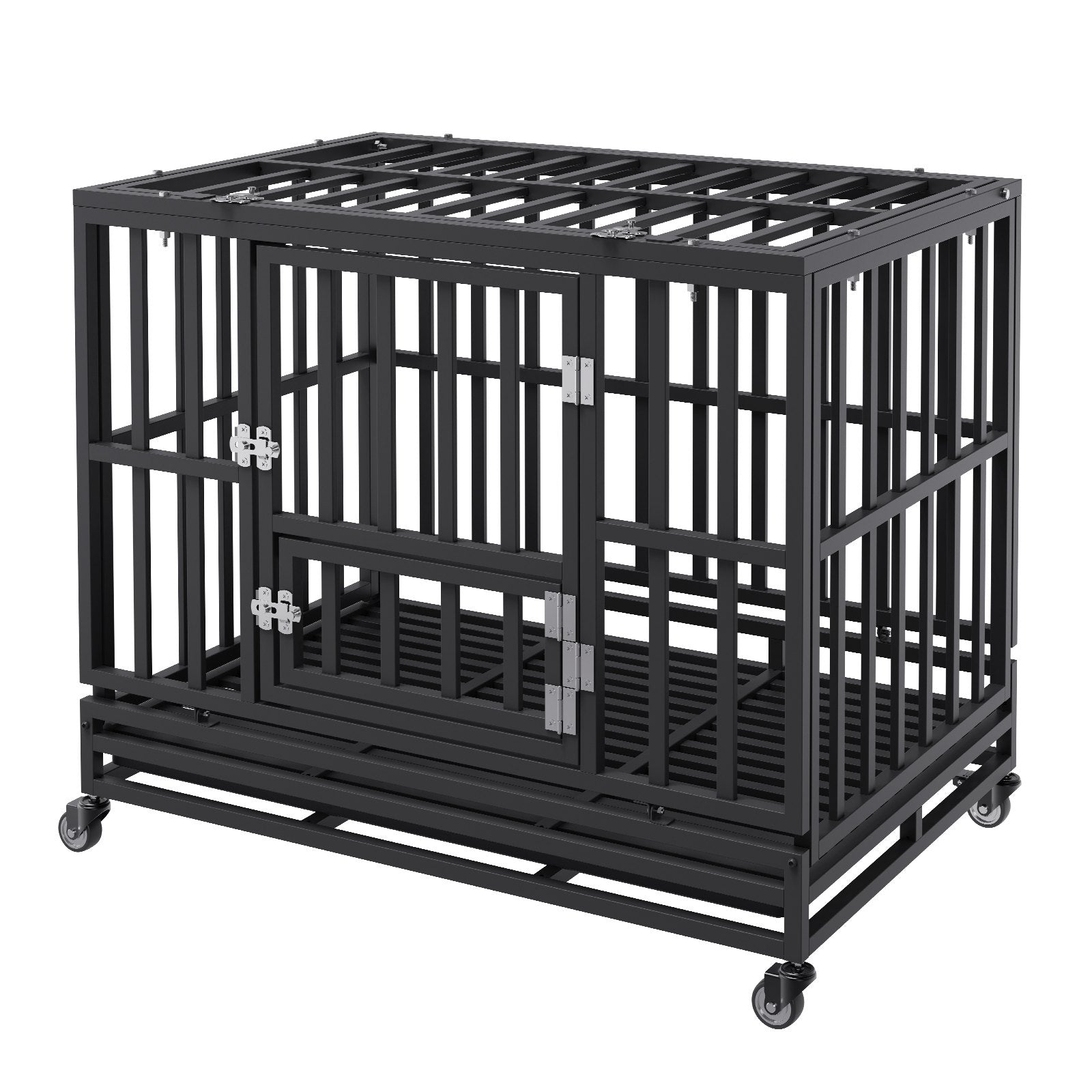 Heavy Duty Dog Crate 38 in Metal Dog Kennel with Wheels and Removable Tray V952-GLSYSDXPF3742TS8BV0