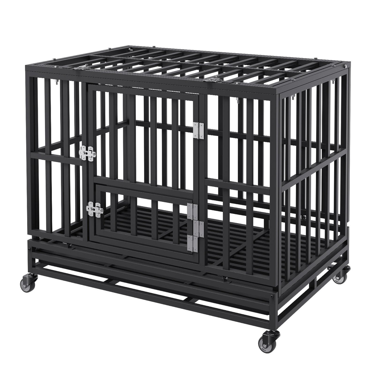 Heavy Duty Dog Crate 38 in Metal Dog Kennel with Wheels and Removable Tray V952-GLSYSDXPF3742TS8BV0