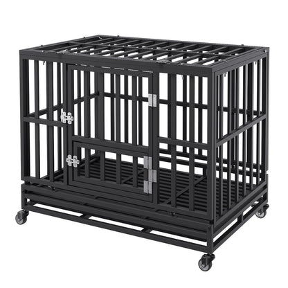 Heavy Duty Dog Crate 38 in Metal Dog Kennel with Wheels and Removable Tray V952-GLSYSDXPF3742TS8BV0