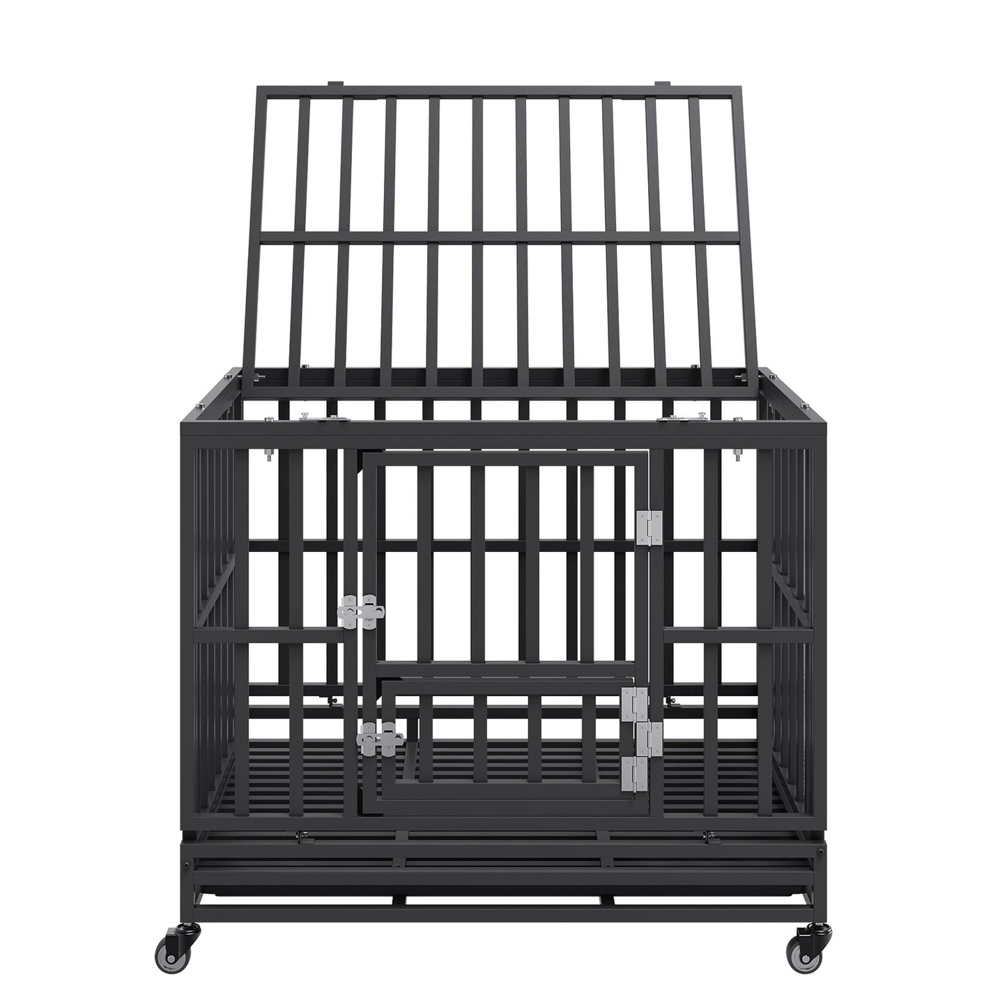 Heavy Duty Dog Crate 38 in Metal Dog Kennel with Wheels and Removable Tray V952-GLSYSDXPF3742TS8BV0