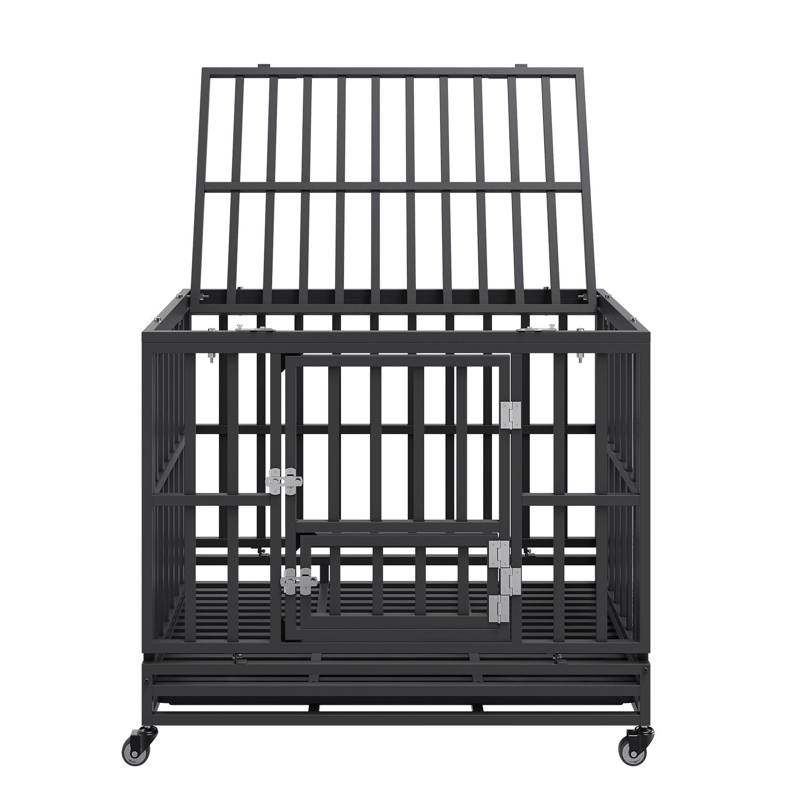 Heavy Duty Dog Crate 38 in Metal Dog Kennel with Wheels and Removable Tray V952-GLSYSDXPF3742TS8BV0