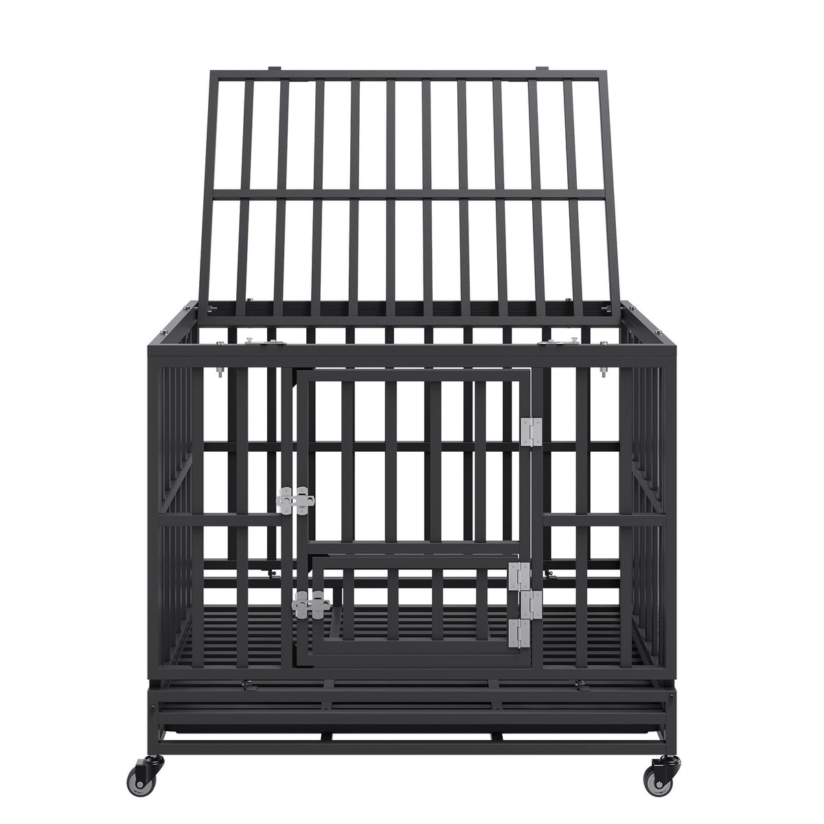 Heavy Duty Dog Crate 38 in Metal Dog Kennel with Wheels and Removable Tray V952-GLSYSDXPF3742TS8BV0