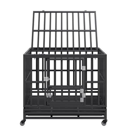 Heavy Duty Dog Crate 38 in Metal Dog Kennel with Wheels and Removable Tray V952-GLSYSDXPF3742TS8BV0