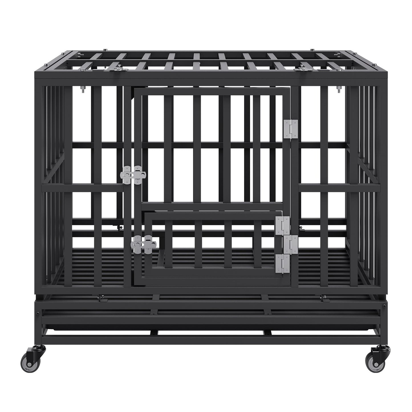 Heavy Duty Dog Crate 38 in Metal Dog Kennel with Wheels and Removable Tray V952-GLSYSDXPF3742TS8BV0
