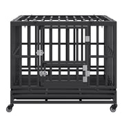Heavy Duty Dog Crate 38 in Metal Dog Kennel with Wheels and Removable Tray V952-GLSYSDXPF3742TS8BV0