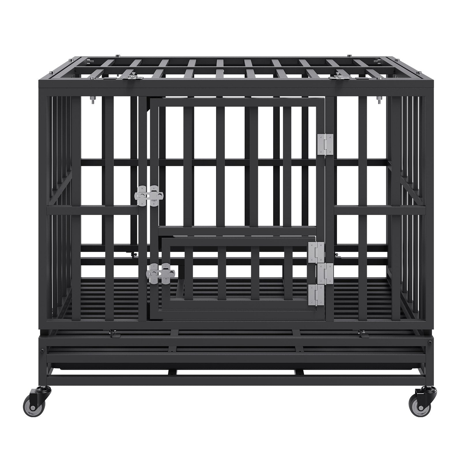 Heavy Duty Dog Crate 38 in Metal Dog Kennel with Wheels and Removable Tray V952-GLSYSDXPF3742TS8BV0