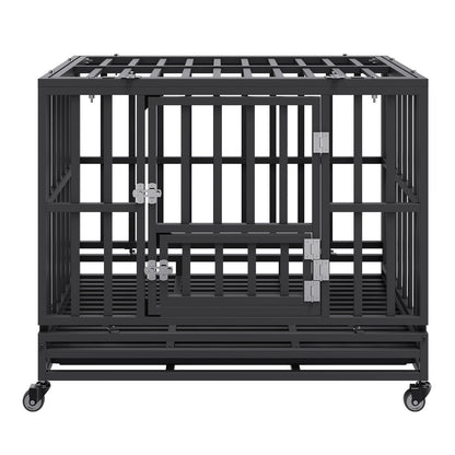 Heavy Duty Dog Crate 38 in Metal Dog Kennel with Wheels and Removable Tray V952-GLSYSDXPF3742TS8BV0
