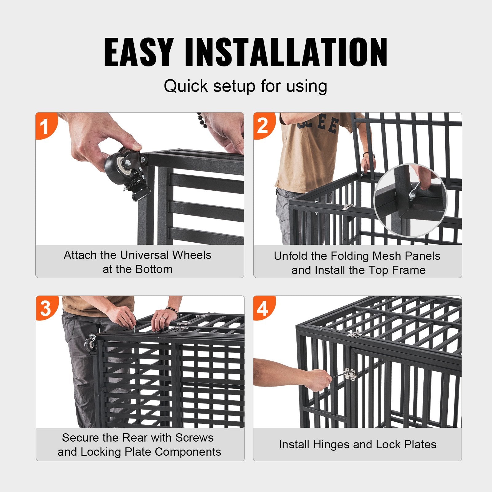 47 Inch Heavy Duty Dog Crate, Indestructible Dog Crate, 3-Door Heavy Duty Dog Kennel for Medium to Large Dogs V952-GLSYSDXPF4695XO1OV0
