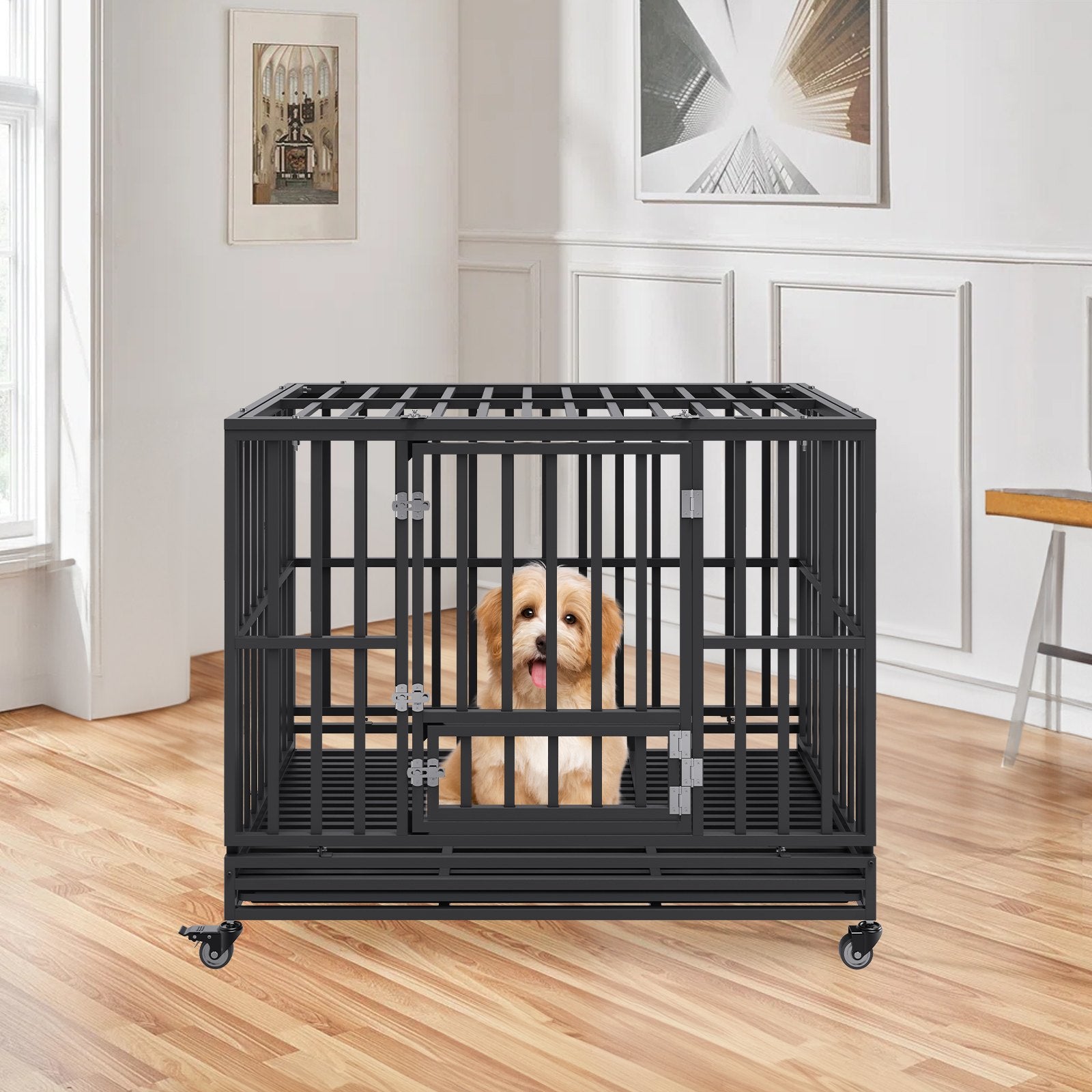 47 Inch Heavy Duty Dog Crate, Indestructible Dog Crate, 3-Door Heavy Duty Dog Kennel for Medium to Large Dogs V952-GLSYSDXPF4695XO1OV0