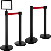 Stanchion Post Barriers 4-Set Line Dividers, Stainless Steel Stanchions with 6.6 Black Retractable Belts, V952-GLZ-CBTZ-HS-4JT01V0