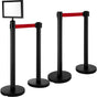 Stanchion Post Barriers 4-Set Line Dividers, Stainless Steel Stanchions with 6.6 Black Retractable Belts, V952-GLZ-CBTZ-HS-4JT01V0