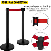 Stanchion Post Barriers 4-Set Line Dividers, Stainless Steel Stanchions with 6.6 Black Retractable Belts, V952-GLZ-CBTZ-HS-4JT01V0