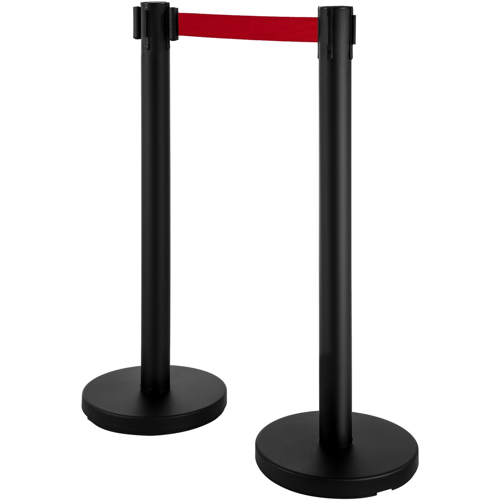 Stanchion Post Barriers 4-Set Line Dividers, Stainless Steel Stanchions with 6.6 Black Retractable Belts, V952-GLZ-CBTZ-HS-4JT01V0