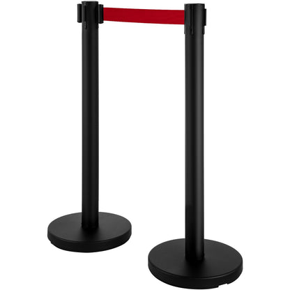 Stanchion Post Barriers 4-Set Line Dividers, Stainless Steel Stanchions with 6.6 Black Retractable Belts, V952-GLZ-CBTZ-HS-4JT01V0