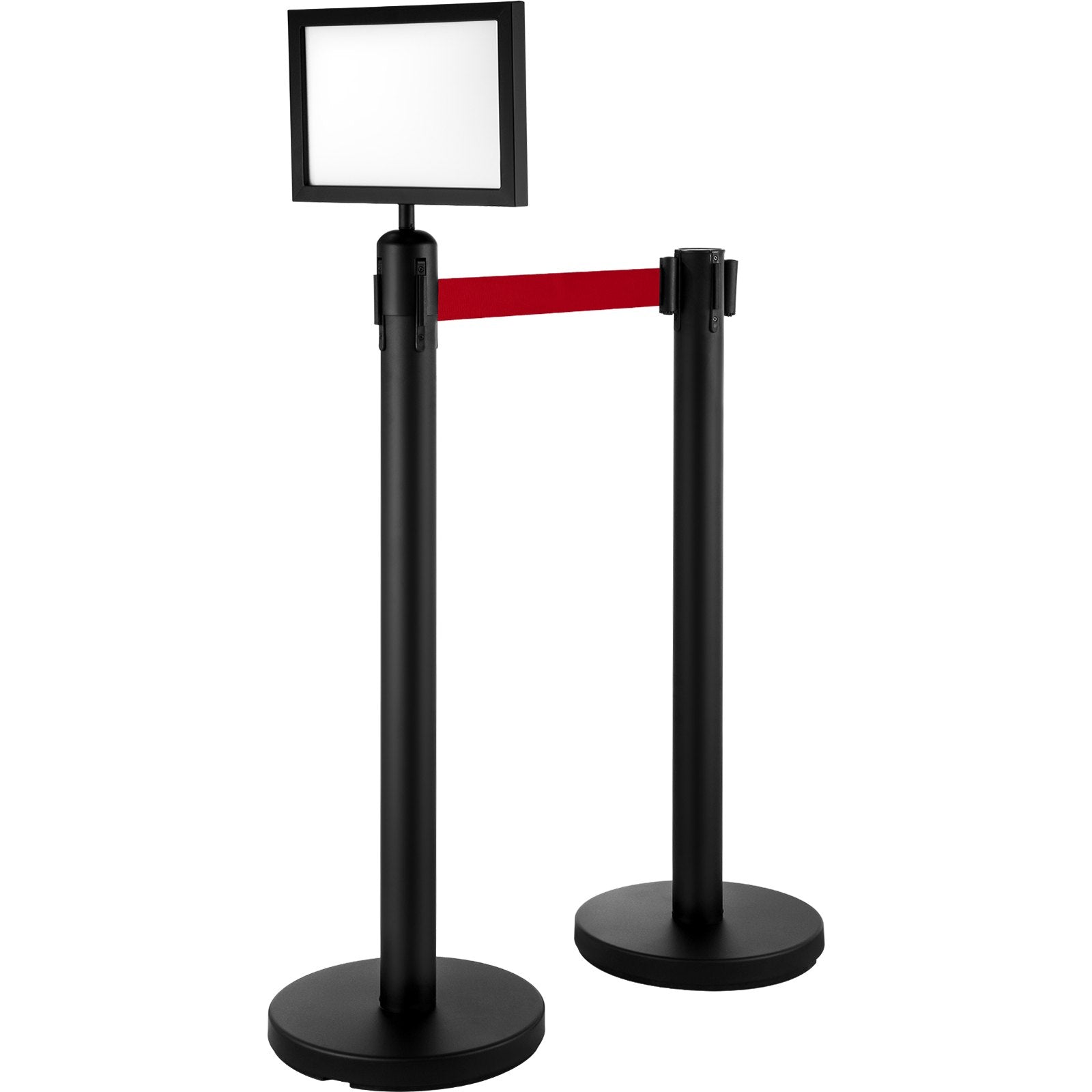Stanchion Post Barriers 4-Set Line Dividers, Stainless Steel Stanchions with 6.6 Black Retractable Belts, V952-GLZ-CBTZ-HS-4JT01V0