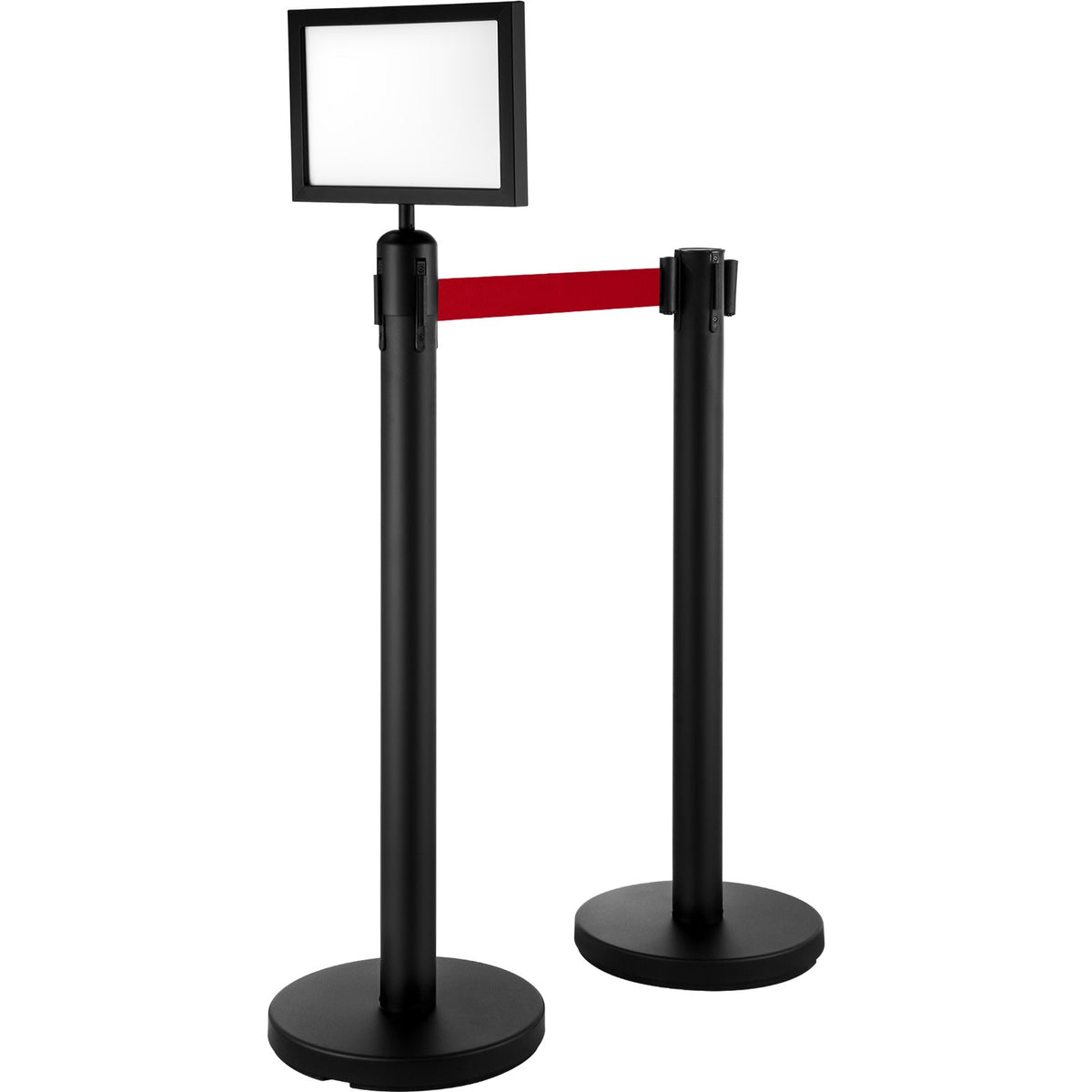 Stanchion Post Barriers 4-Set Line Dividers, Stainless Steel Stanchions with 6.6 Black Retractable Belts, V952-GLZ-CBTZ-HS-4JT01V0