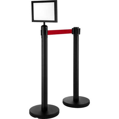 Stanchion Post Barriers 4-Set Line Dividers, Stainless Steel Stanchions with 6.6 Black Retractable Belts, V952-GLZ-CBTZ-HS-4JT01V0