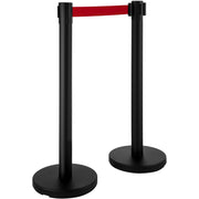 Stanchion Post Barriers 4-Set Line Dividers, Stainless Steel Stanchions with 6.6 Black Retractable Belts, V952-GLZ-CBTZ-HS-4JT01V0
