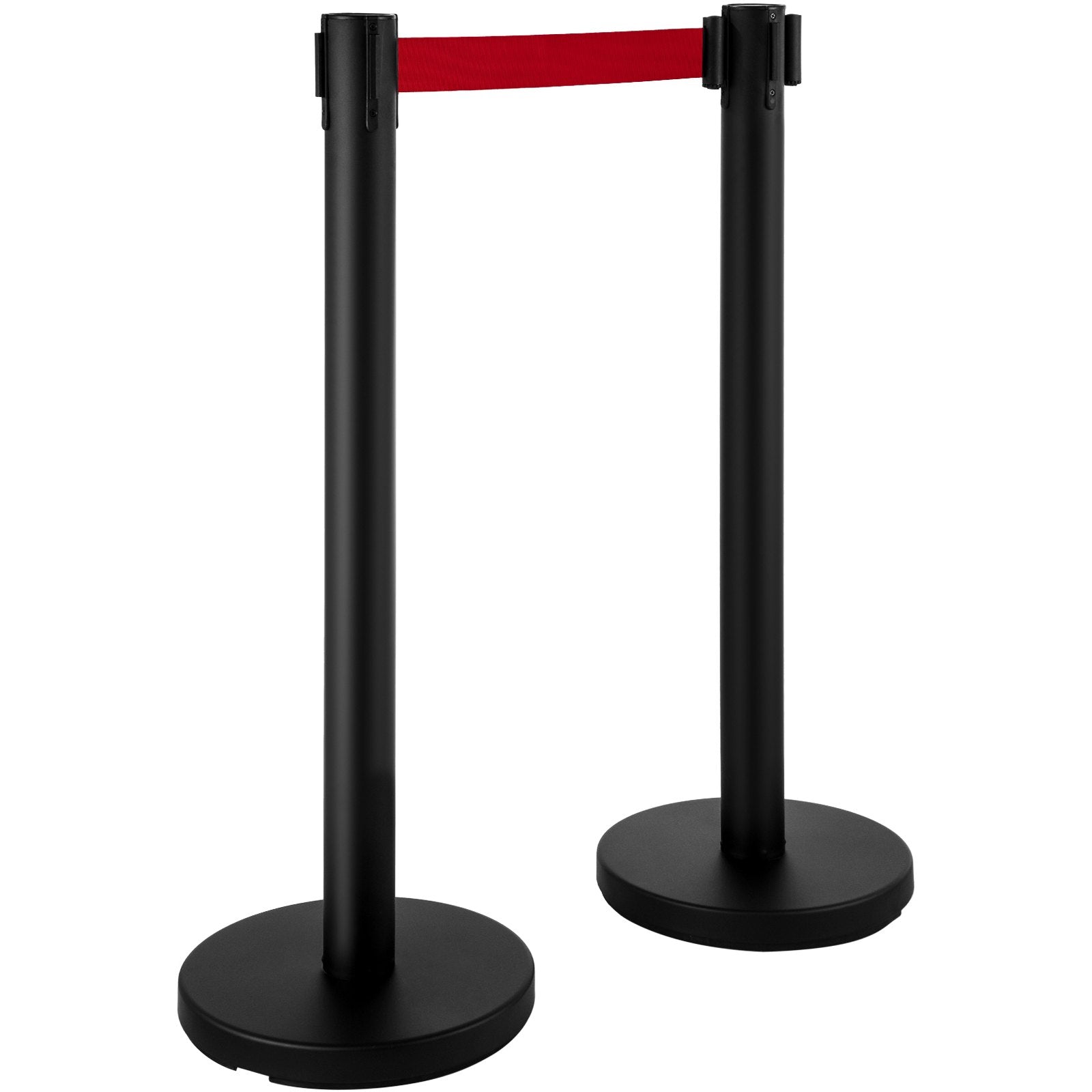 Stanchion Post Barriers 4-Set Line Dividers, Stainless Steel Stanchions with 6.6 Black Retractable Belts, V952-GLZ-CBTZ-HS-4JT01V0