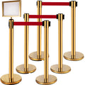 Stanchion Post Barriers 6-Set Line Dividers, Stainless Steel Stanchions with 6.6 Red Retractable Belts, V952-GLZ-CBTZ-JS-6JT01V0